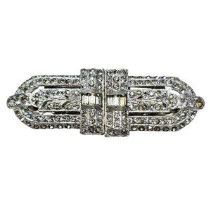 Coro Duette Silver Tone Rhinestone Art Deco Convertible Dress Clips Brooch, L541
